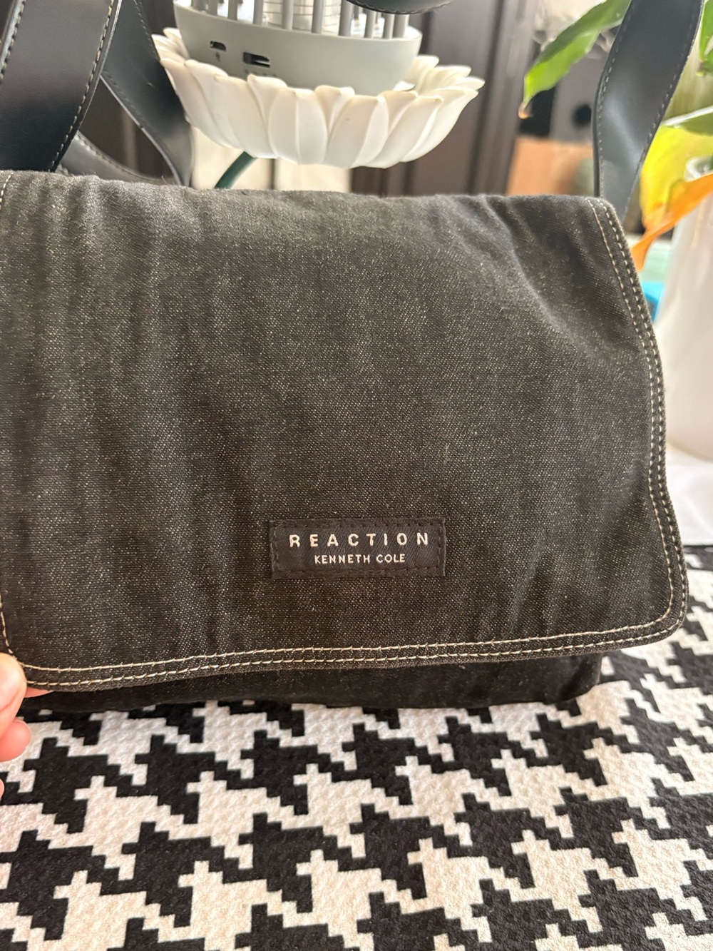 Vintage Kenneth Cole Reaction Black Denim Messenger Bag